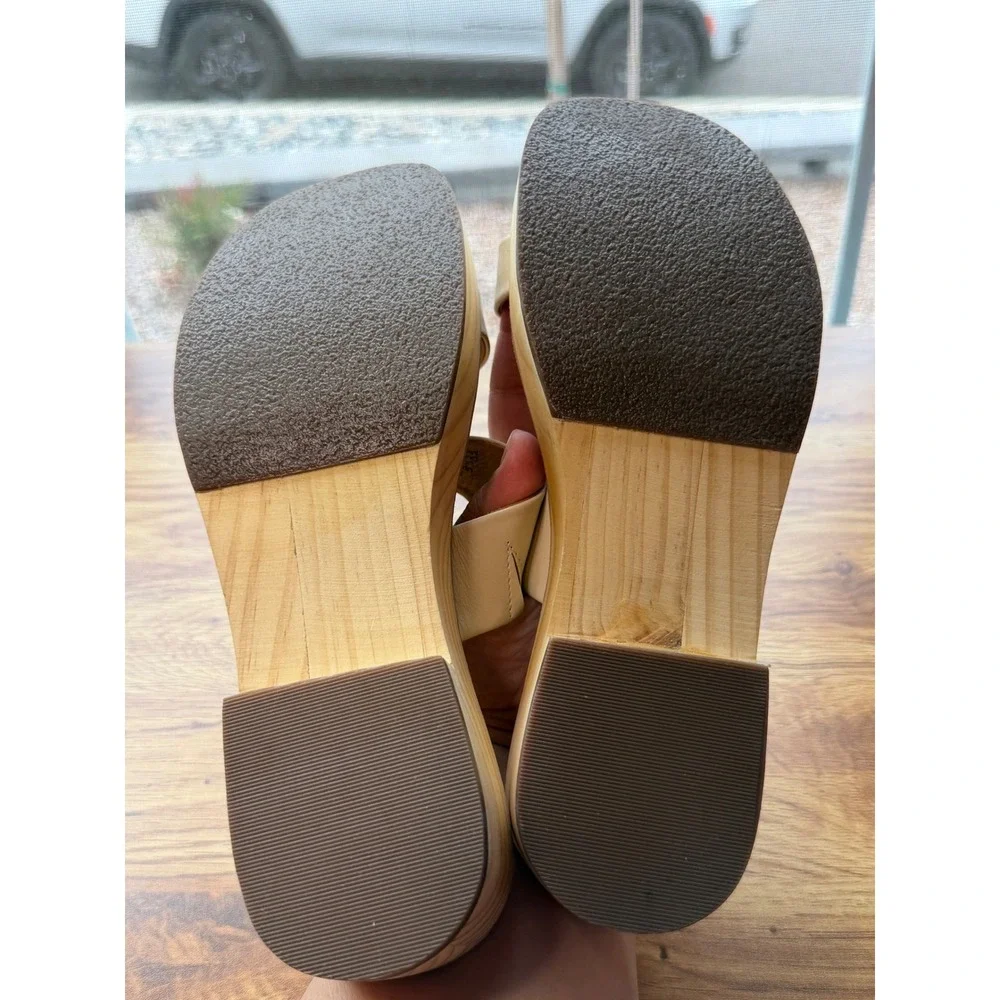 Nisolo Ellie Bone Leather Cream Wood Platform Clogs US 9